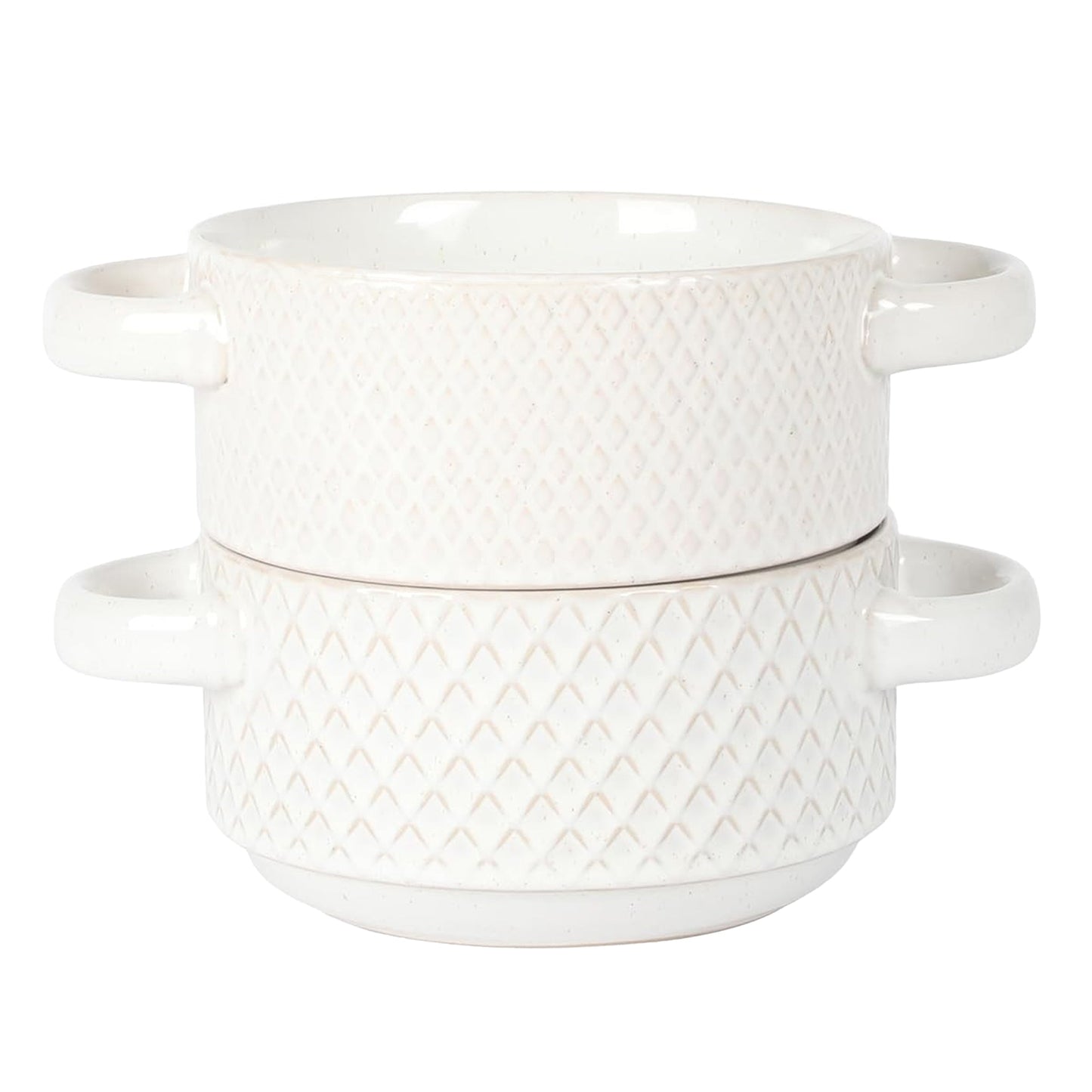 Gibson Elite Earlhart 2 Piece 6 Inch Ribbed Stoneware Soup Bowl Set with Handles in White W2B