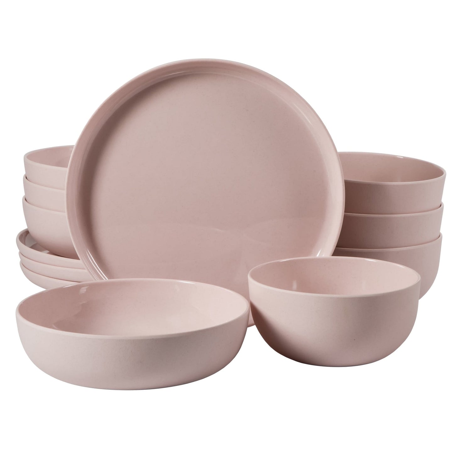 Gibson Home Candy Skies 12 Piece Wheat Straw Melamine Dinnerware Set in Pink W2B