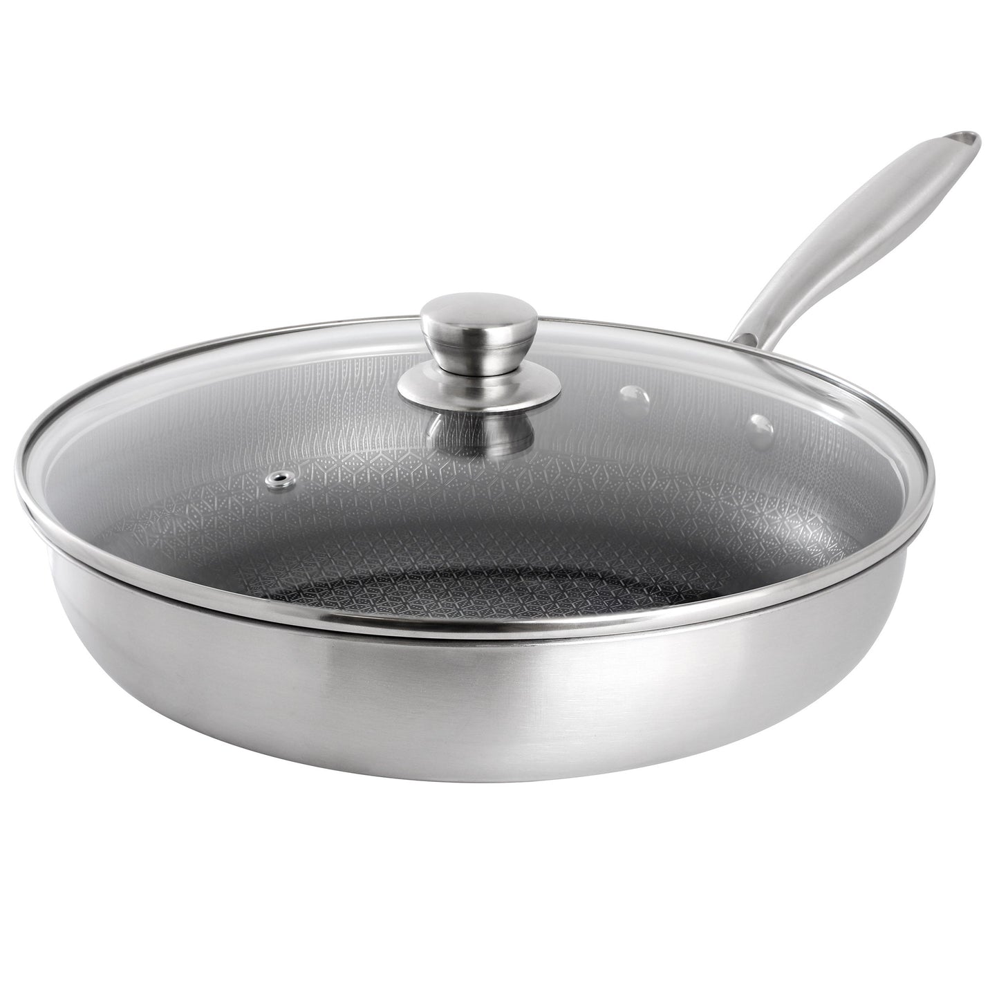 Gibson Home Elsenborn 12in Embossed Interior Stainless Steel Frying Pan with Lid W2B