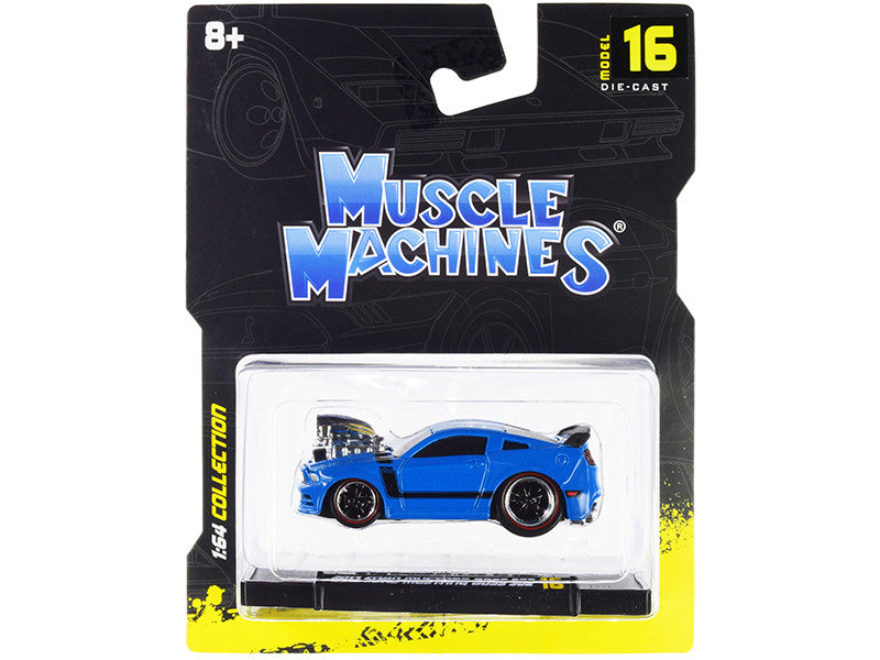 2013 Ford Mustang Boss 302 Light Blue with Black Stripes 1/64 Diecast Model Car by Muscle Machines Muscle Machines