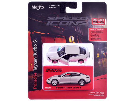 Porsche Taycan Turbo S White "Speed Icons" Series 1/64 Diecast Model Car by Maisto-1