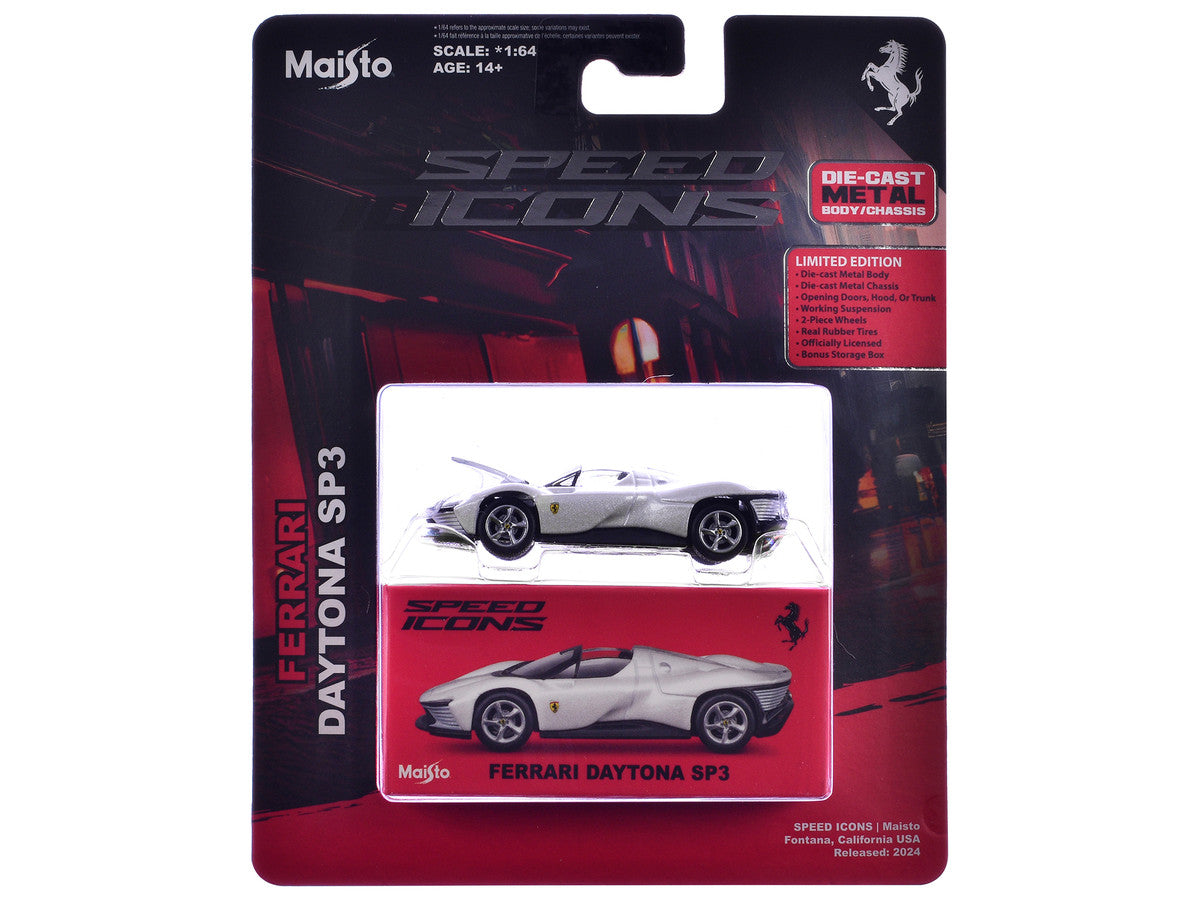 Ferrari Daytona SP3 White Metallic "Speed Icons" Series 1/64 Diecast Model Car by Maisto-2