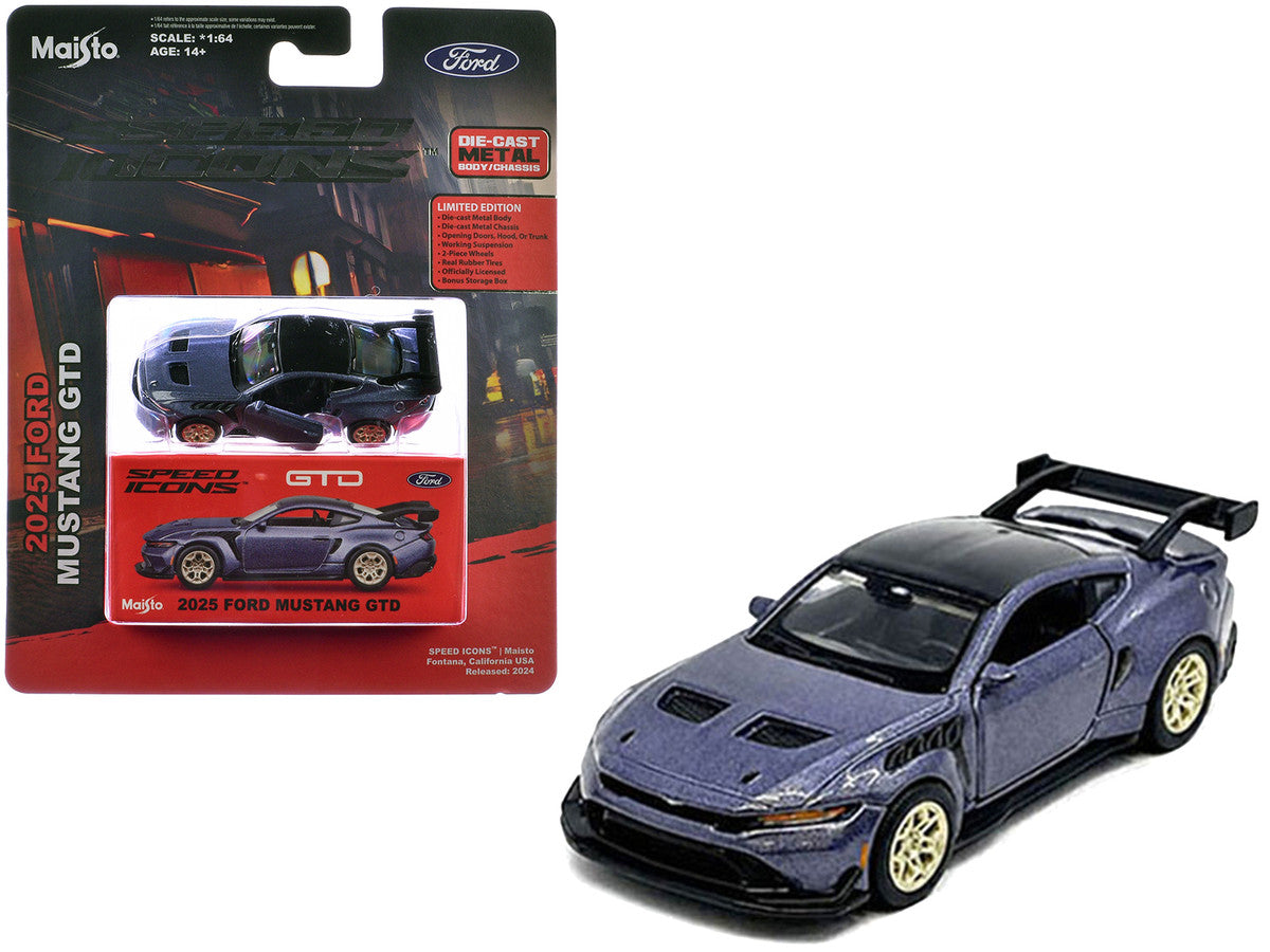 2025 Ford Mustang GTD Purple Metallic with Black Top "Speed Icons" Series 1/64 Diecast Model Car by Maisto Maisto