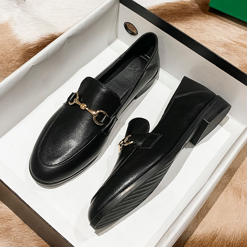 Small Black Leather Shoes Women's Leather Women's Shoes All Match Flat Shoes Women LadyShow.Store