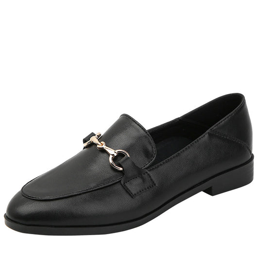 Small Black Leather Shoes Women's Leather Women's Shoes All Match Flat Shoes Women LadyShow.Store