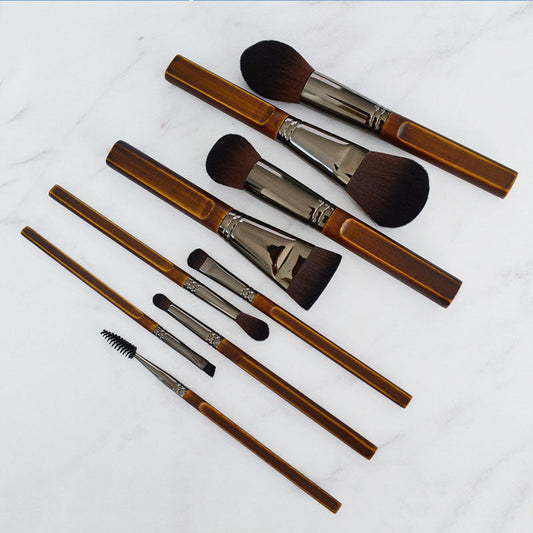 New 9-Piece Makeup Set Brush Complete Set Of Retro Wooden Handle Makeup Utensils LadyShow.Store