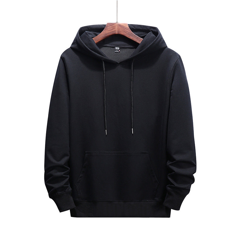 Color: Black, Size: 8XL - Men'S Loose Casual Solid Color Hooded Long-Sleeved Top
