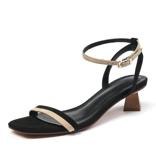 Women's Elegant Open-Toed Mid-Heel Buckle Sandals Best YouTube Store