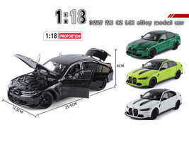 BMW M3 CS LCI White Metallic with Matt Black Top and Hood Stripes 1/18 Diecast Model Car by Heimanba Heimanba
