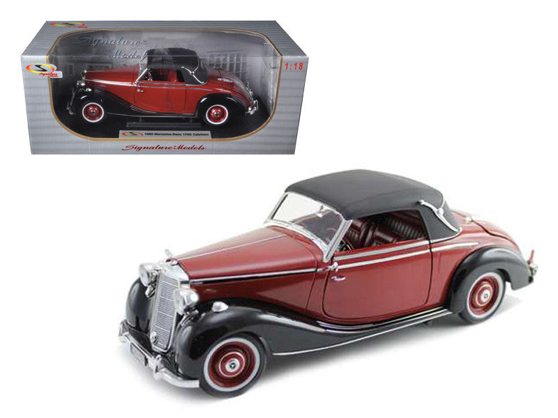 1950 Mercedes Benz 170S Cabriolet Burgundy and Black 1/18 Diecast Model Car by Signature Models Signature Models