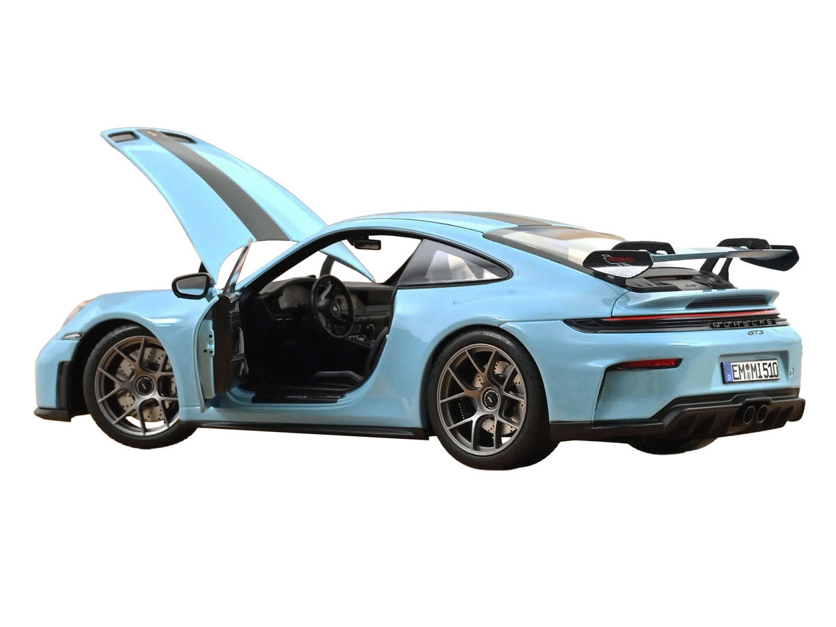 2025 Porsche 911 GT3 with Weissach Pack Gulf Blue with Carbon Stripe 1/18 Diecast Model Car by Norev Norev
