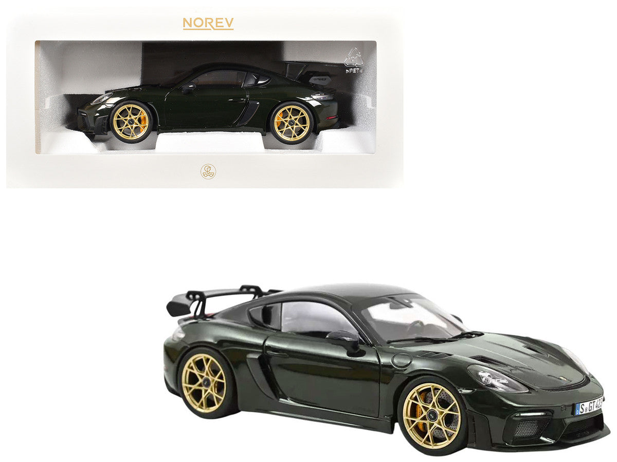 2023 Porsche Cayman GT4 RS Weissach Pack Brewster Green with Carbon Hood 1/18 Diecast Model Car by Norev Norev
