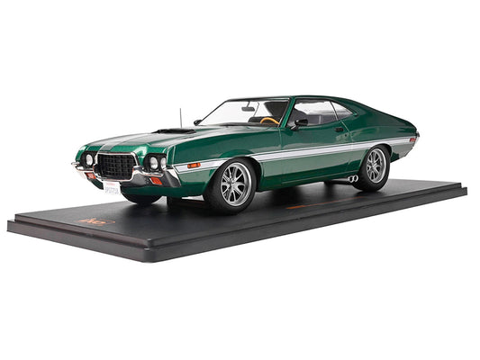 1972 Ford Gran Torino Sport 2-Door Green Metallic with White Stripes 1/18 Diecast Model Car by IXO Models-1