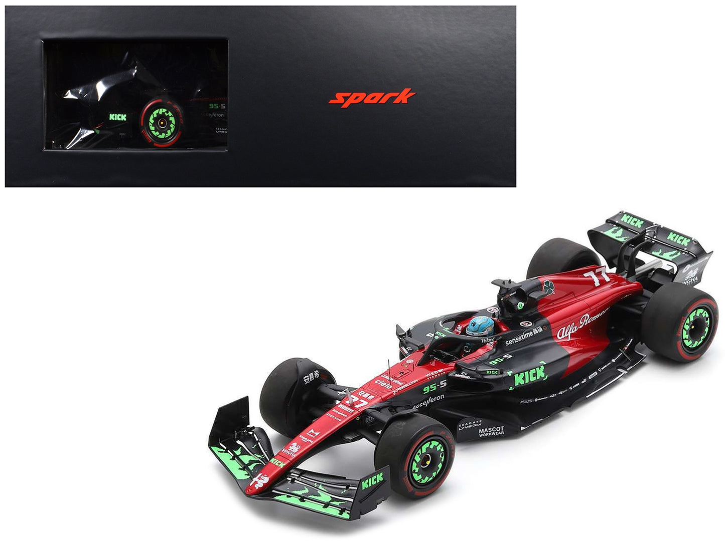 Alfa Romeo C43 #77 Valtteri Bottas "F1 Team KICK" Formula One F1 "Belgian GP" (2023) and Acrylic Display Case 1/18 Model Car by Spark