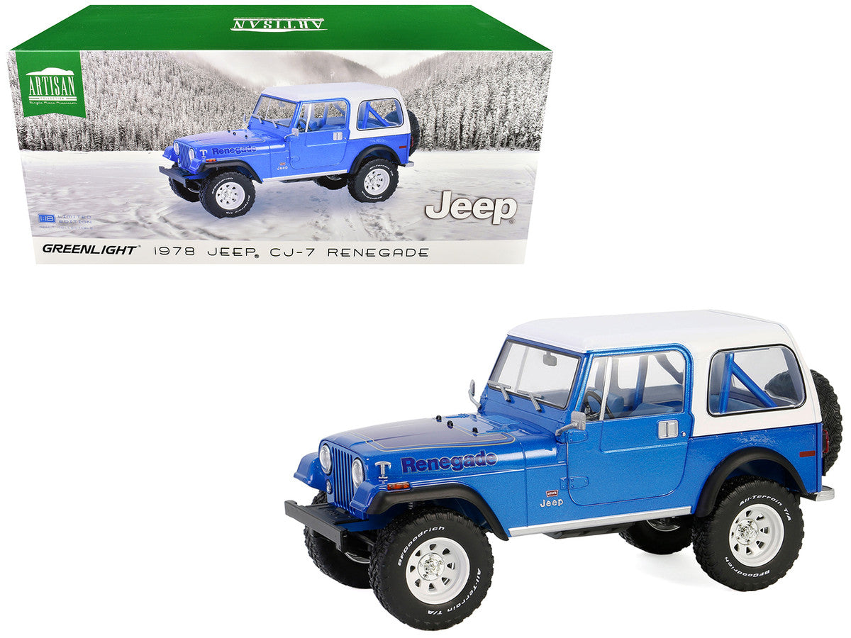 1978 Jeep CJ-7 Renegade Captain Blue Metallic with White Top "Artisan Collection" Series 1/18 Diecast Model Car by Greenlight Greenlight