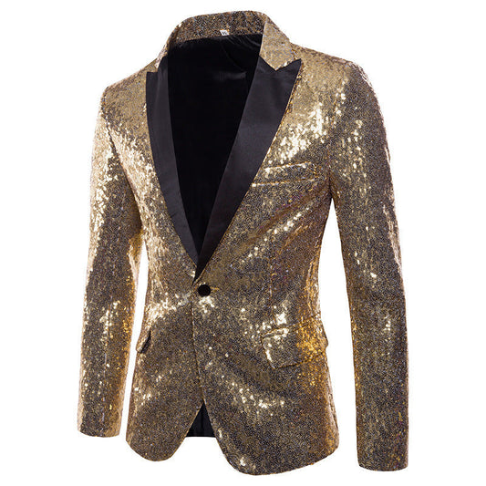 Men's Banquet Stage Costume Bar Sequin Suit Jacket Accent Plus