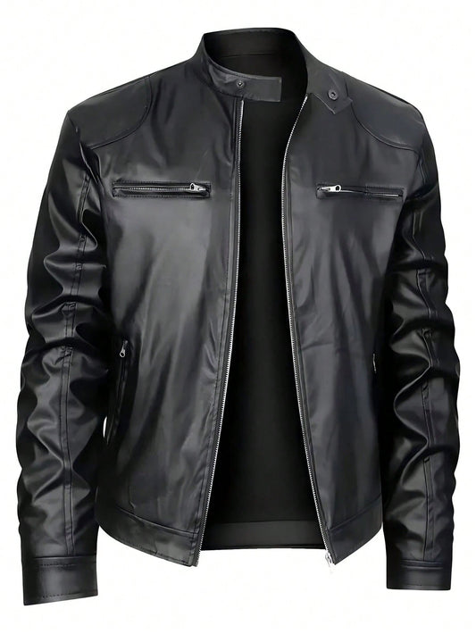 Men's Stand-up Collar Leather Jacket Business Casual Jacket LadyShow.Store