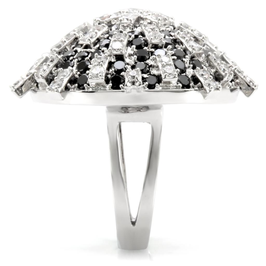 1W029 - Rhodium Brass Ring with AAA Grade CZ in Black Diamond Alamode