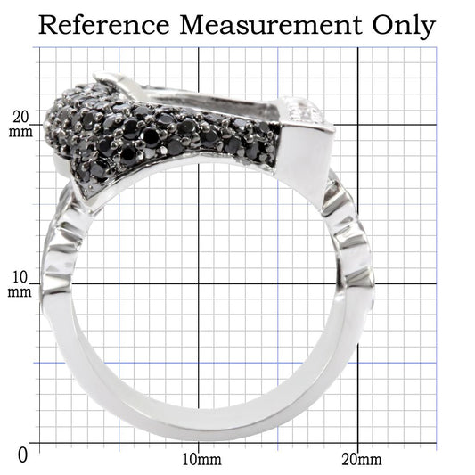 1W048 - Rhodium + Ruthenium Brass Ring with AAA Grade CZ in Black Diamond-1