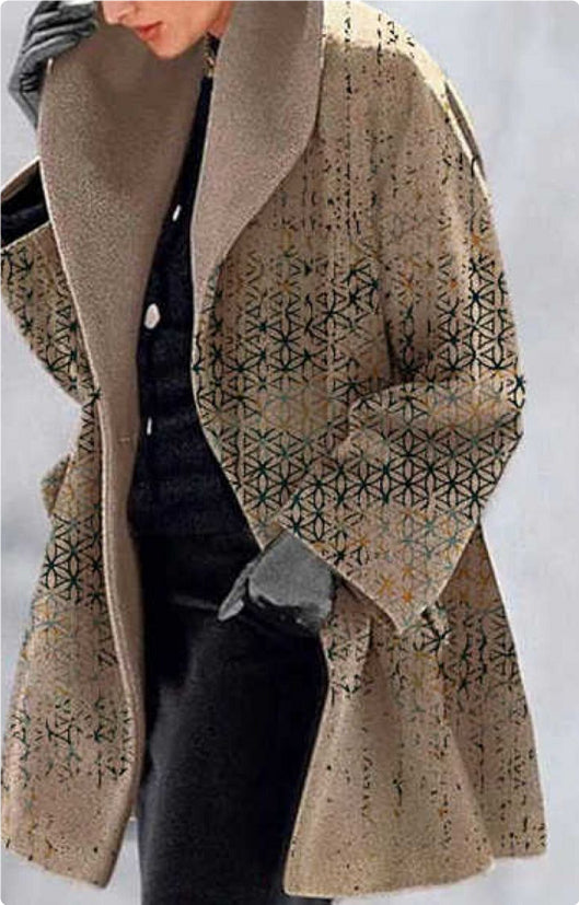 Fashion Retro Women's Lapel Print Wool Jacket Accent Plus