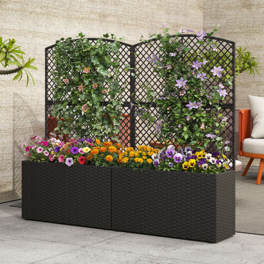 Set of 2 49 Inch Raised Garden Bed with Trellis and Wicker Planter Box-Black W2B