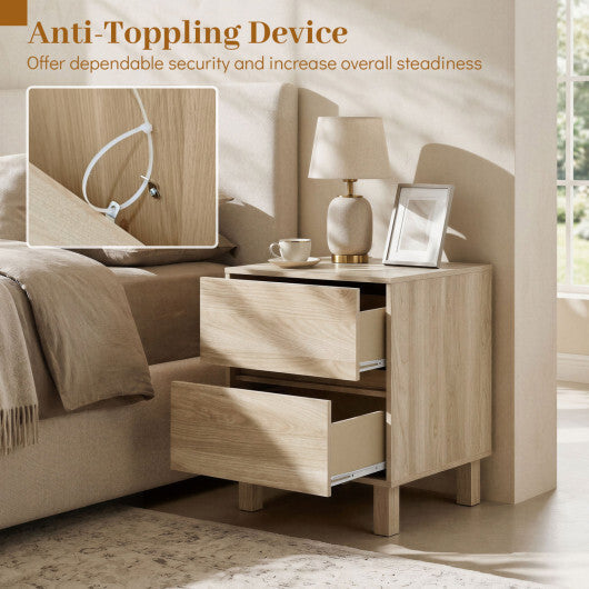 Set of 2 Modern Wooden End Table with 2 Storage Drawers-Natural W2B