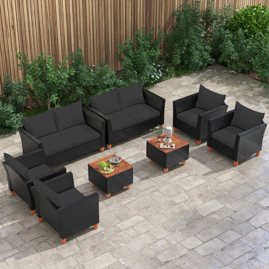 8 Pieces Outdoor Conversation Set with Storage Coffee Table-Black W2B