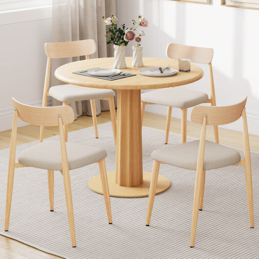 Linen Fabric Upholstered Modern Dining Chair Set of 4 with Padded Seat and Curved Back-Oak W2B