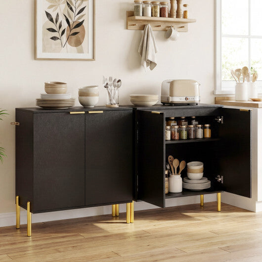 Set of 2 2-Door Buffet Cabinet Sideboard with Metal Legs-Black W2B
