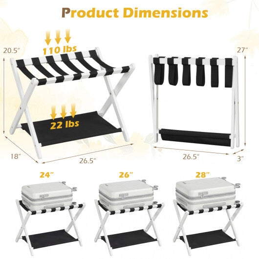 Solid Rubberwood Folding Luggage Rack with Nylon Shelves Set of 2-Brown W2B