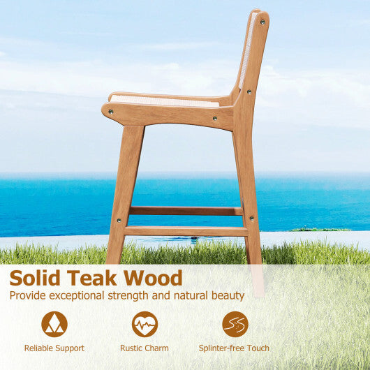 Set of 2 Outdoor Counter Height Bar Stool Woven Paper Rope Patio Barstool with Teak Wood Frame W2B