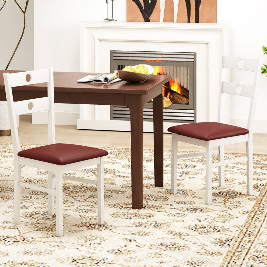 Wooden Dining Chairs Set of 4 Armless Kitchen Chairs with Hollowed Backrest-White