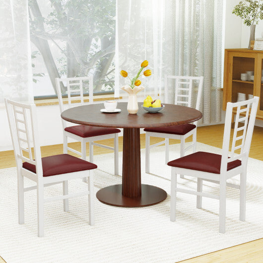 PU Leather Upholstered Wood Dining Chairs Set of 4-White W2B