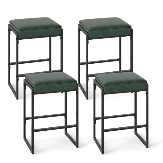 26 inch Bar Stools Set of 4 Counter Height Barstools with Faux Leather Upholstered Seat-Brown W2B
