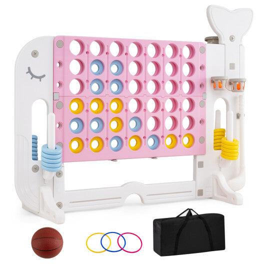 Giant 4-to-Score Game Set Jumbo 4-in-a-Row Game with Ring-toss and Portable Bag-Pink W2B