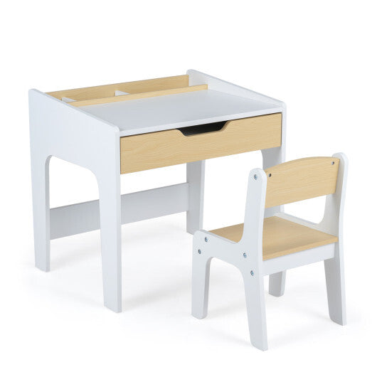 Wooden Kids Desk and Chair Set for Reading Drawing Playing-Natural W2B