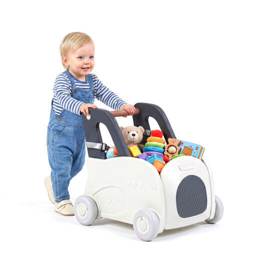 4-in-1 Baby Car Shape Toddler Toy Box with Wheels and Tip-up Seat W2B