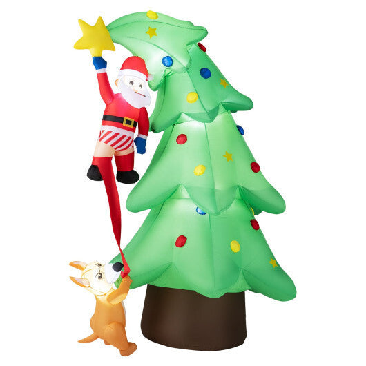 7.6 FT Inflatable Christmas Tree Outdoor Decoration with a Dog Chasing Santa Claus W2B