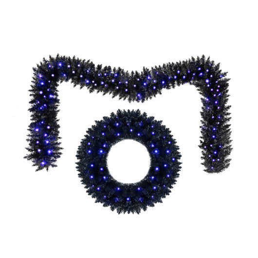 24 Inch Wreath and 9 FT Garland Set Christmas Halloween Centerpiece with 389 Branch Tips W2B