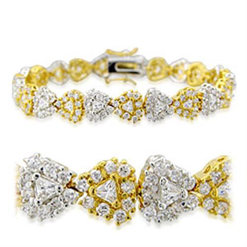 23711 - Gold+Rhodium Brass Bracelet with AAA Grade CZ in Clear-0
