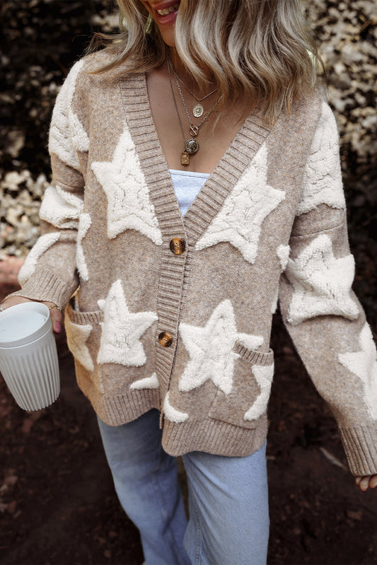 Clare Sherpa Star Cardigan Threaded Pear
