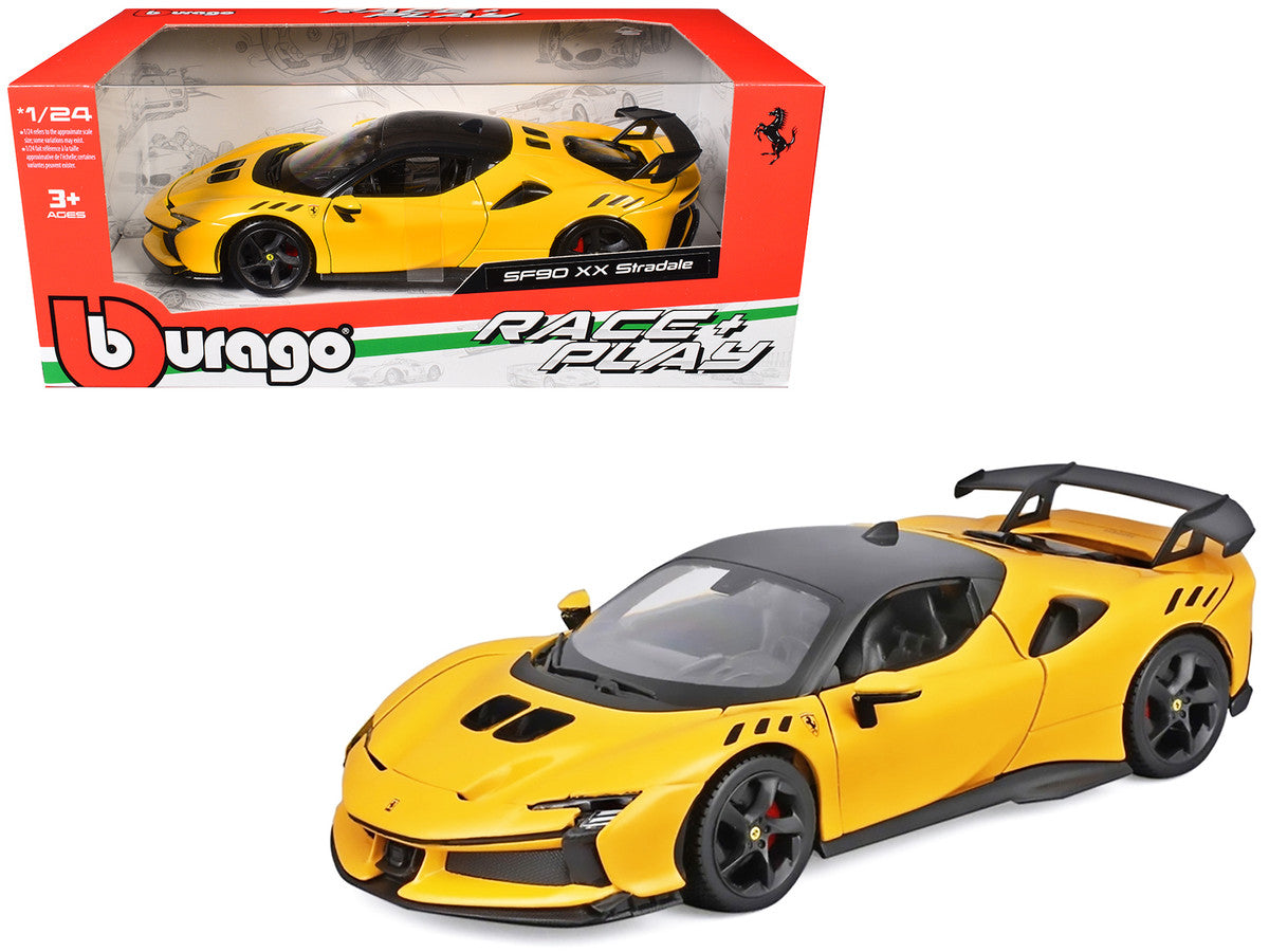 Ferrari SF90 XX Stradale Yellow with Black Top "Race and Play" Series 1/24 Diecast Model Car by Bburago Bburago