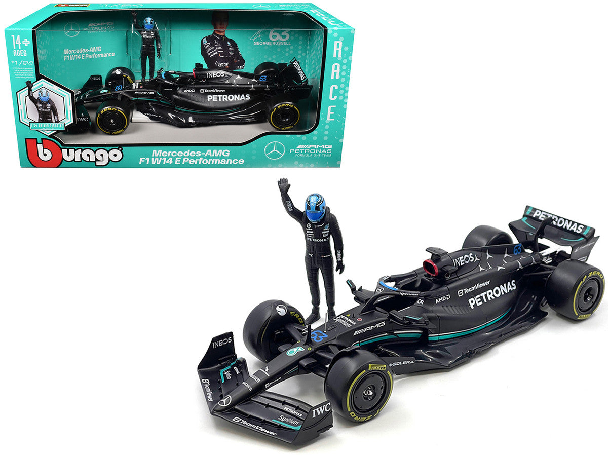 Mercedes-AMG W14 E Performance #63 George Russell "Petronas" Formula One F1 World Championship (2023) with Driver Figure 1/24 Diecast Model Car by Bburago Bburago