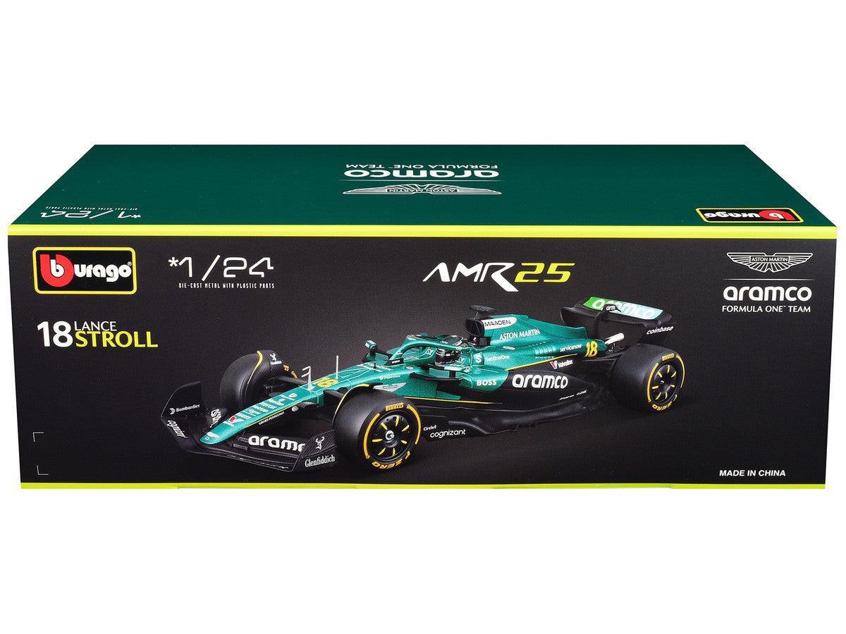 Aston Martin AMR25 #18 Lance Stroll "Aramco" Formula One F1 "World Championship" (2025) 1/24 Diecast Model Car by Bburago Bburago