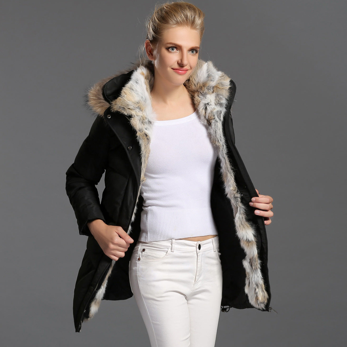 High-end Rabbit Fur Eiderdown Outerwear Mid-length Padded Coat Women LadyShow.Store