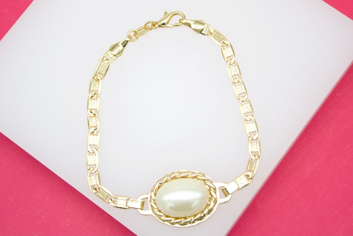 18K Gold Filled Designed Synthetic Pearl Bracelet MIA Jewelry