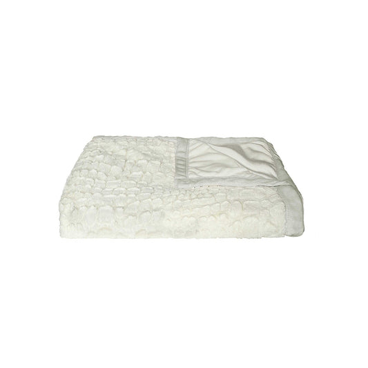 50" X 70" Ivory Faux Fur Plush Throw Blanket with Embroidery W2B