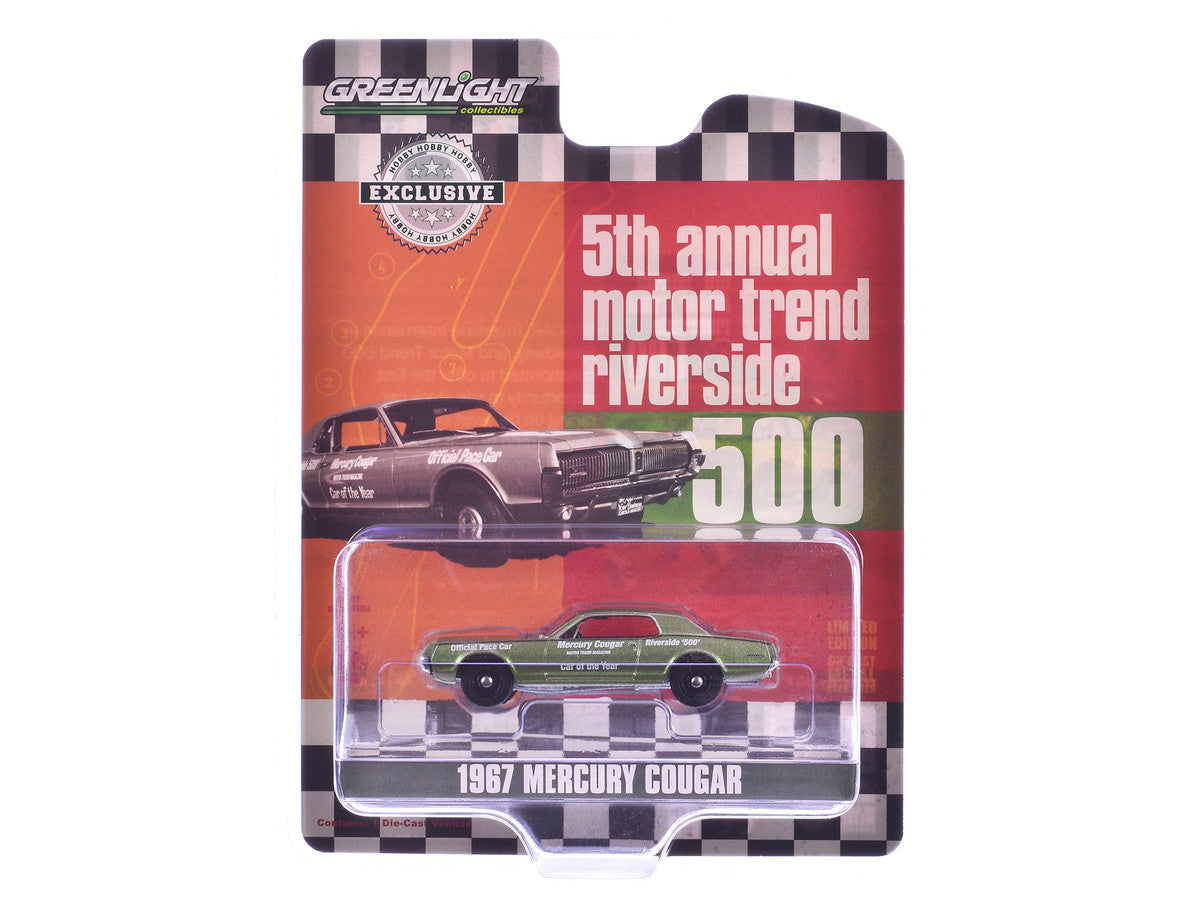 1967 Mercury Cougar "Riverside 500 Official Pace Car - Motor Trend Magazine Car of the Year" Green Metallic "Hobby Exclusive" Series 1/64 Diecast Model Car by Greenlight Greenlight