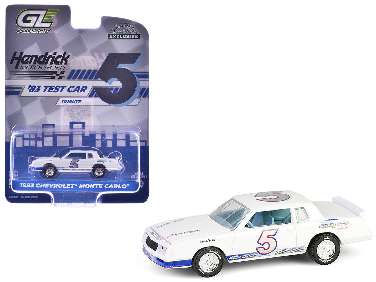 1983 Chevrolet Monte Carlo #5 "Hendrick Motorsports First Test Car Tribute" White with Blue Stripes and Interior "Hobby Exclusive" Series 1/64 Diecast Model Car by Greenlight-2