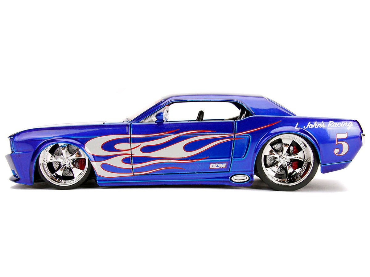 1965 Ford Mustang #5 "L. John's Racing" Candy Blue with Flame Graphics "Bigtime Muscle" Series 1/24 Diecast Model Car by Jada Jada